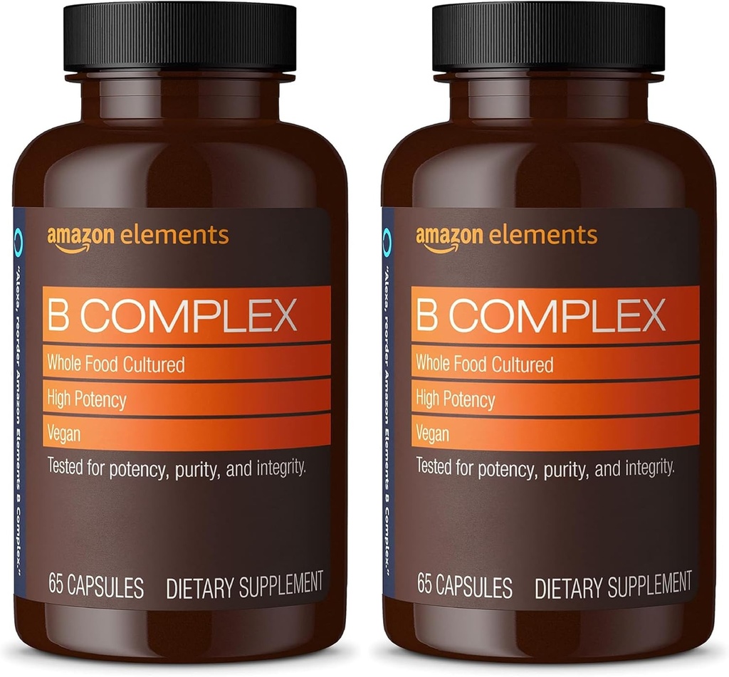   Elements B Complex, High Potency, 83% Whole Food Cultured, Supports Immune and Normal Energy Metabolism, Vegan, 65 Capsules, 2 Month Supply (Packaging May Vary) (Pack of 2)
