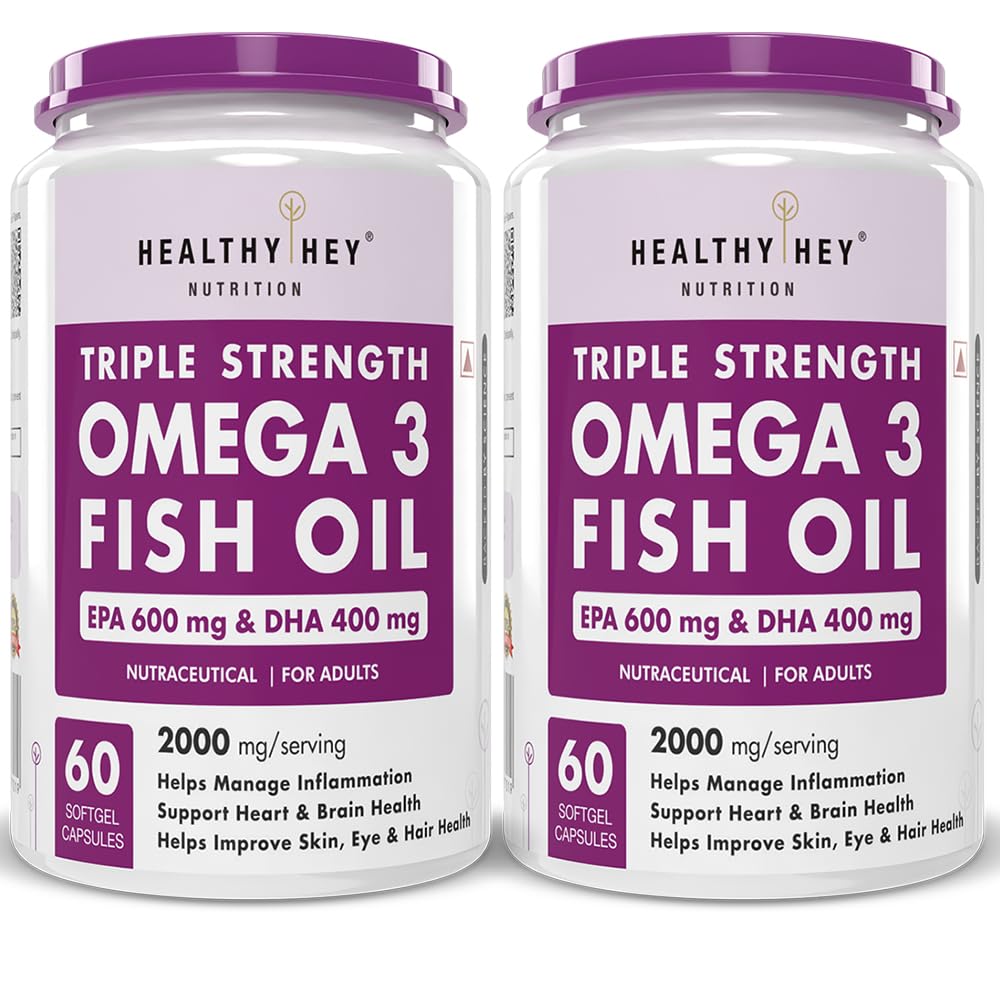 HealthyHey Nutrition Fish Oil - Omega 3 Mercury Free (2000 Mg) Burpless - 60 Softgel (600 EPA & 400 DHA) - Pack of 2