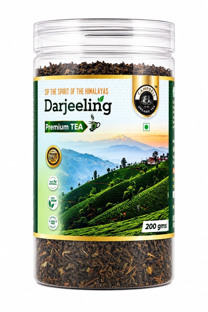 CAMPBELL Organic Premium Darjeeling Green Tea, 200g | 100% Organic Loose Leaf | Himalayan Whole Leaf | Rich Aroma & Smooth Flavor | Natural Antioxidants | Vegan | Non-GMO