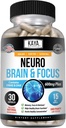 Kaya Naturals - Neuro Brain for Memory & Focus - Capsule de enerxía nootrópico - Suplemento de apoio ao cerebro nootrópico - foco e concentración e precisión de aprendizaxe - Función cognitiva - 30 Conde