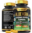 Aloe Vera Capsules Supplement - Formuła 8in1 - Połącz z Turmeric, Cayenne Pepper, Marshmallow, Fennel, Gotu Kola, Ginger i Black Pepper - 90 Kapsułek na 3 miesiące dostaw