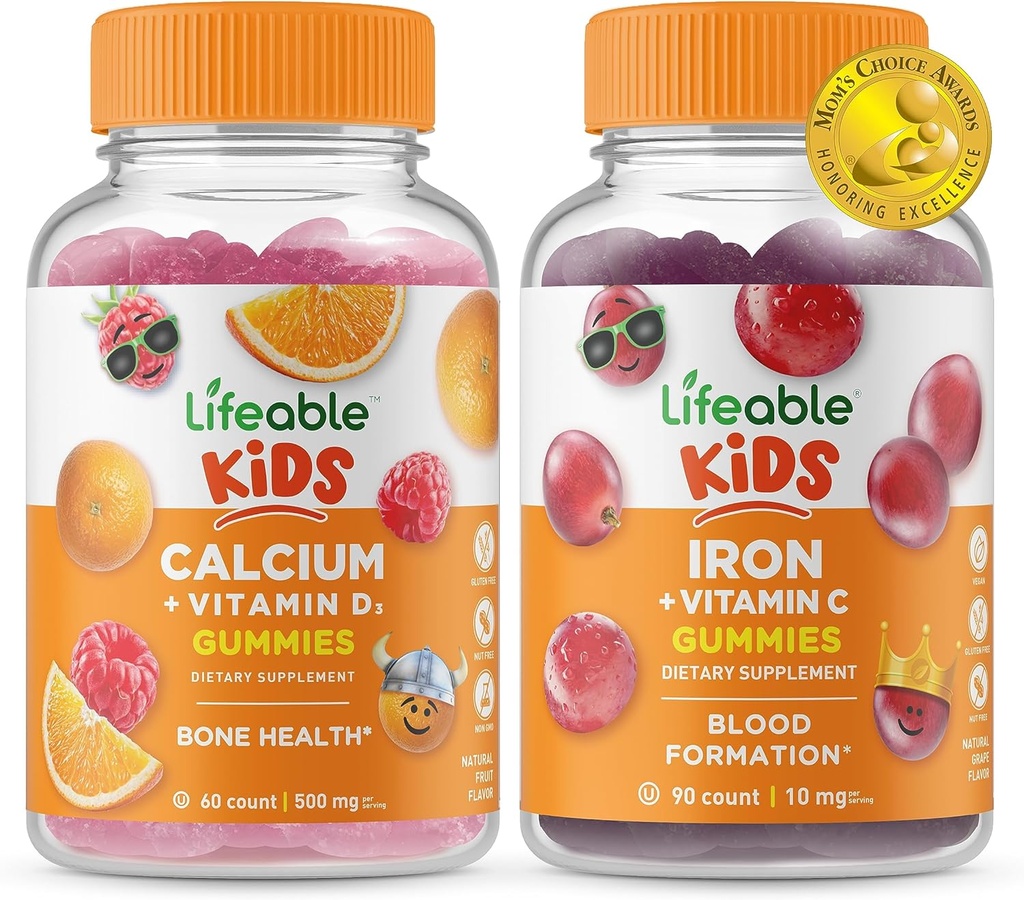 Levensvatbaar Calcium met vitamine D Kids + Iron & Vitamin C Kids, Gummies Bundle - Grote Proeverij, Vitamine Supplement, Glutenvrij, GGO-vrij, Kauwgom