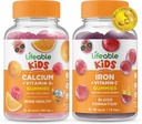 Életképes kalcium D-vitamin Kids + vas & C-vitamin Gyerekek, Gumicukor Bundle - Nagy ízű, vitamin kiegészítés, glutén mentes, GMO mentes, rágható gumi