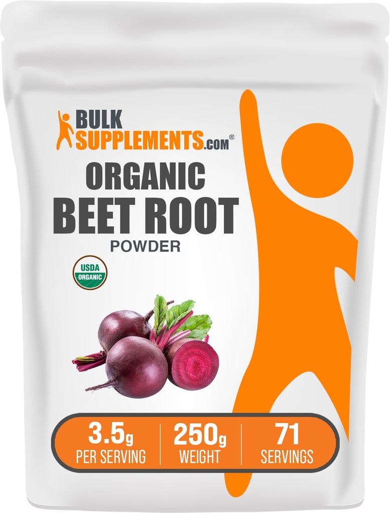 BulkSupplements.com Organic Beet Root Powder - Superfood Supplement, Beet Root Supplements - Vegan & Gluten Free, 3.5g per Serving, 250g (8.8 oz) (Pack of 1)