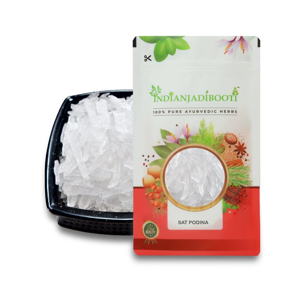 IndianJadiBooti Sat Podina (100g) | Pure Menthol Crystals | Natural Peppermint Extract | Cooling Agent for Steam Inhalation, DIY Balms, Soaps & Sauna | Strong Aroma | Sat Pudina
