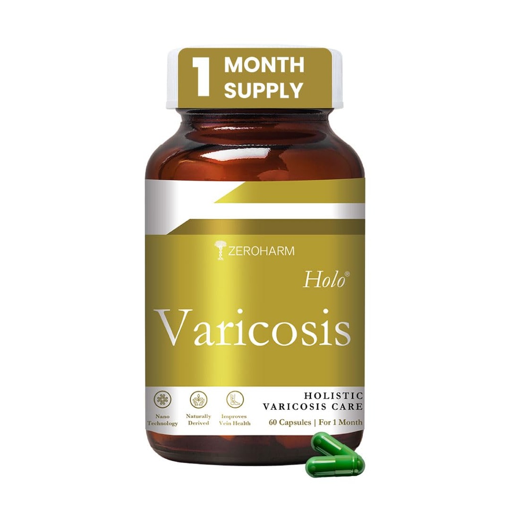ZEROHARM Holo Varicosis With Horse Chestnut, Gotu Kola, Hesperidin, Rutin, Butcher’s Broom & Grape Seed Extract | Reduce Varicose Veins, Boost Circulation and Leg Comfort | For Men and Women | 60 Nano Capsules