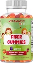 Vitamatic Kids Prebiotic Fiber Gummies - Extra Strength 4g Fiber - Zero Sugar Added - 60 Pectin-Based Gummies - Digestive Health & Regularity Support