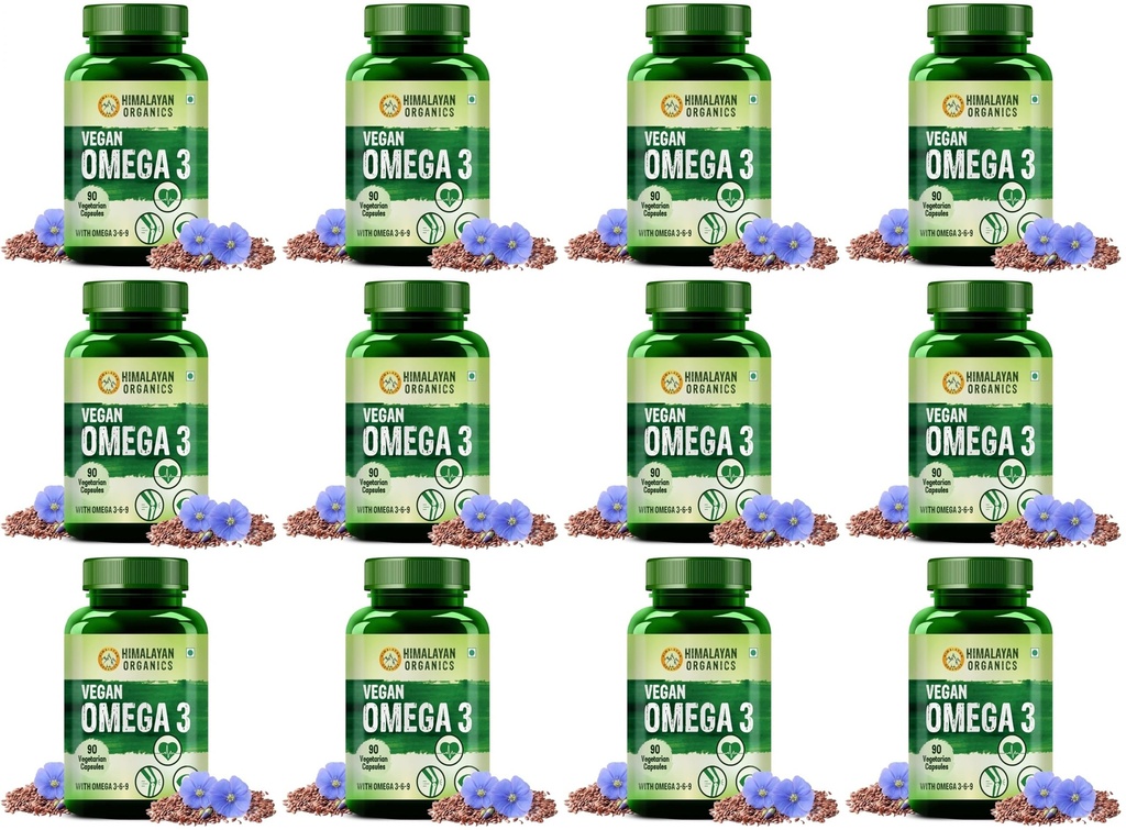 Himalayan Organics Plant-Based Omega 3 6 9 Supplement – Bulk Wholesale Supply for Muscle & Bone – 12 x 90 Veg Capsules