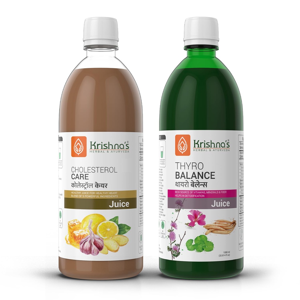 Krishna's Cholesterol Care And Thyro Balance Juice For Digestion, Metabolic Balance And Daily Wellness - 1000 ml Each (Combo pack of 2)