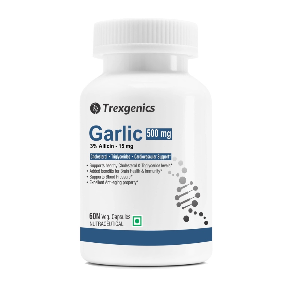 Trexgenics GARLIC (Bioactive 3% Allicin) 500mg Cholesterol, Triglycerides, Cardiovascular, Immunity Support* (60 Vcaps) (1)