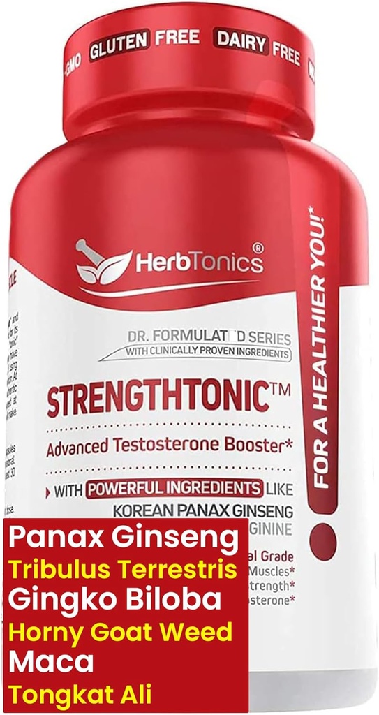 Herbtonics тестостерону Підтримка добавки для чоловіків - Корейська Panax Ginseng & Tribulus Terrestris - підтримує здорову енергію, міцність & витривалість - 60 Vegan капсули