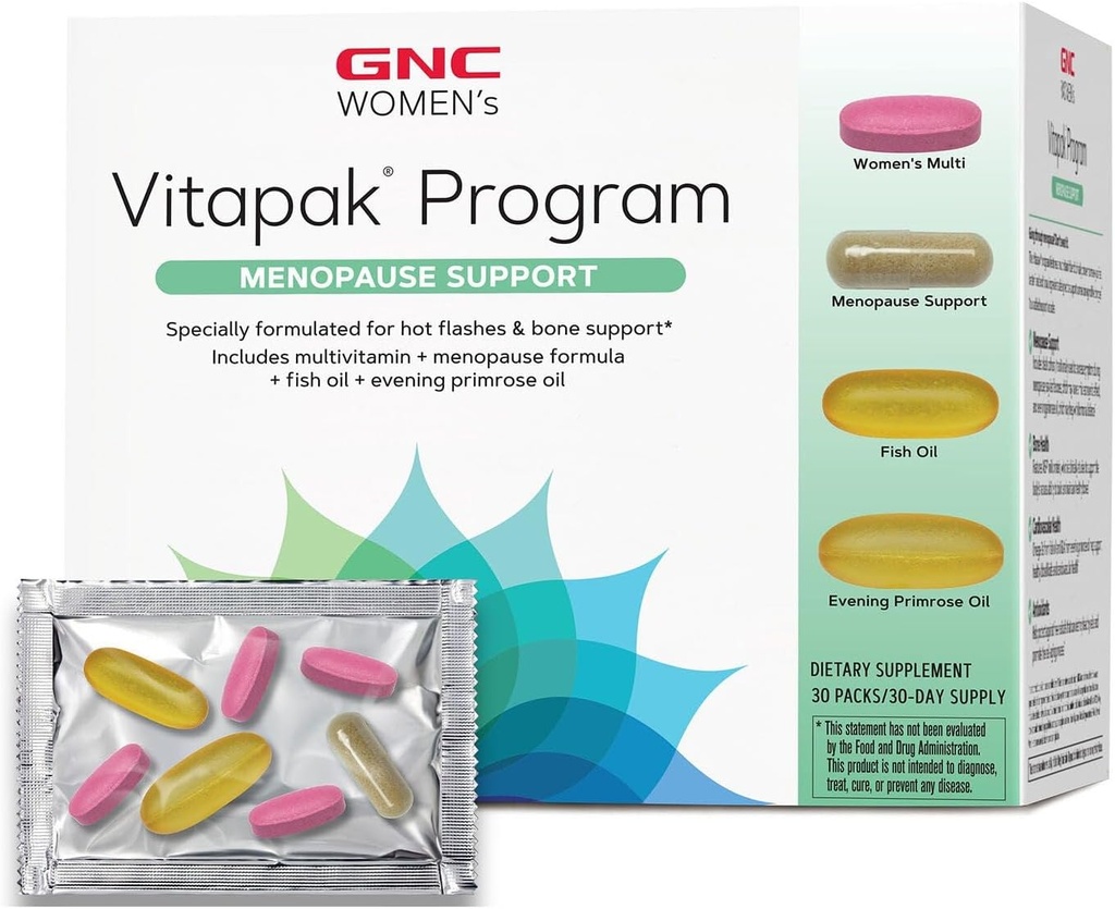 GNC 女性更年期支持 Vitapak 方案,全营养 4 产品在 1, 热闪光支持, 激素平衡, 黑色 Cohosh, Evening Primrose Oil, 30 Daily Packs
