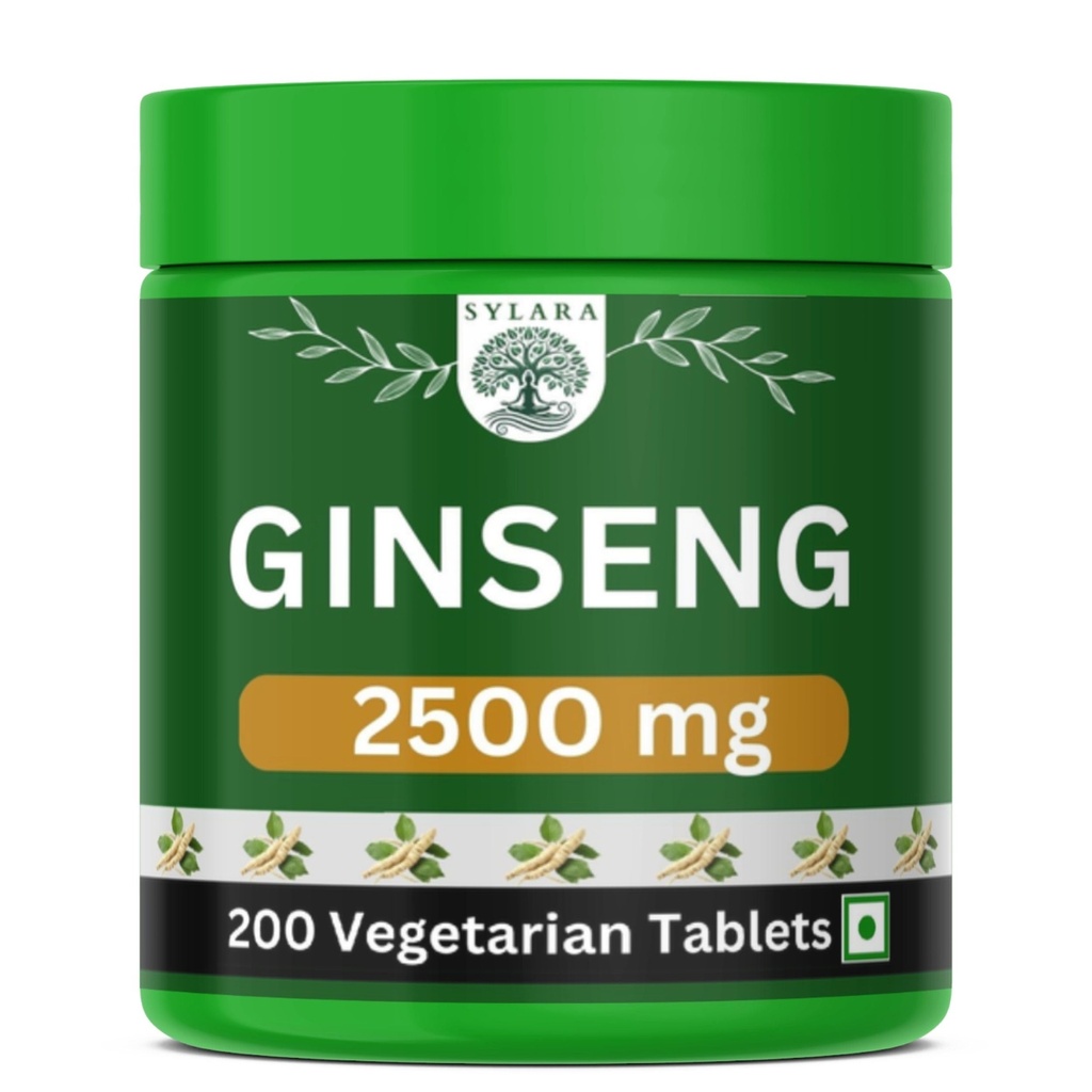 Sylara Ginseng Tablets - 2500 mg - Triple Ginseng -200 Capsules for Men and Women (Siberian, Korean Panax Red and American Ginseng)