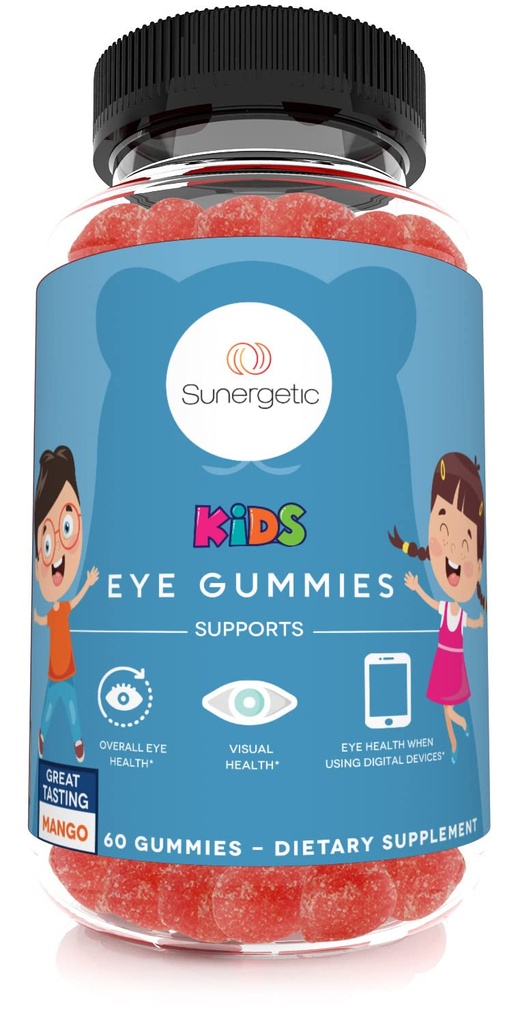 Sunergetic Premium Eye Support Gummies for Kids - Lutein with Zeaxanthin Supports Overall Eye Health, Vision & Macular Health–Clinically Studied Lutein & Zeaxanthin with Lutemax 2020-60 Gummies
