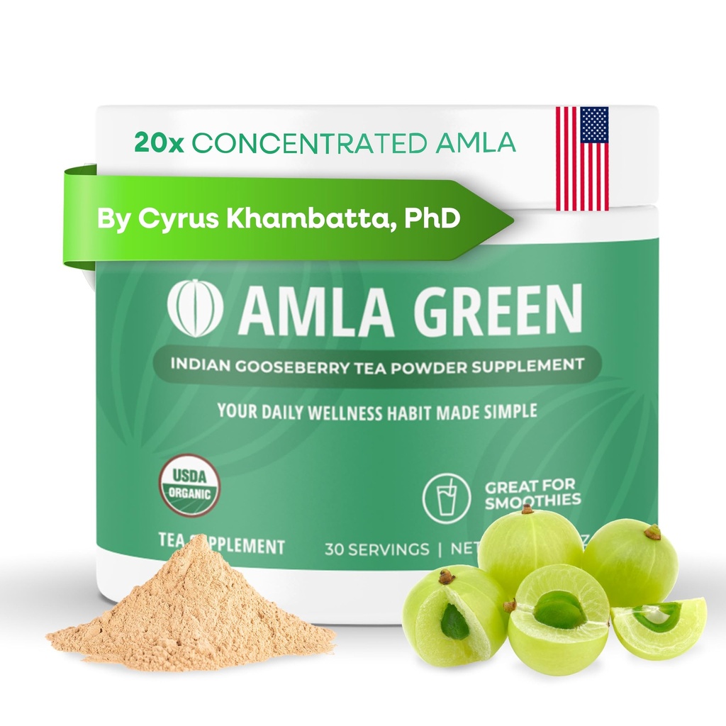 Amla Powder & Green Tea Superfood Supplement, 20x Ultra Concentrated Amla, Antioxidant Support, Made with Oolong Tea and Indian Gooseberries, Organic, Vegan, Classic Flavor, 30 Servings