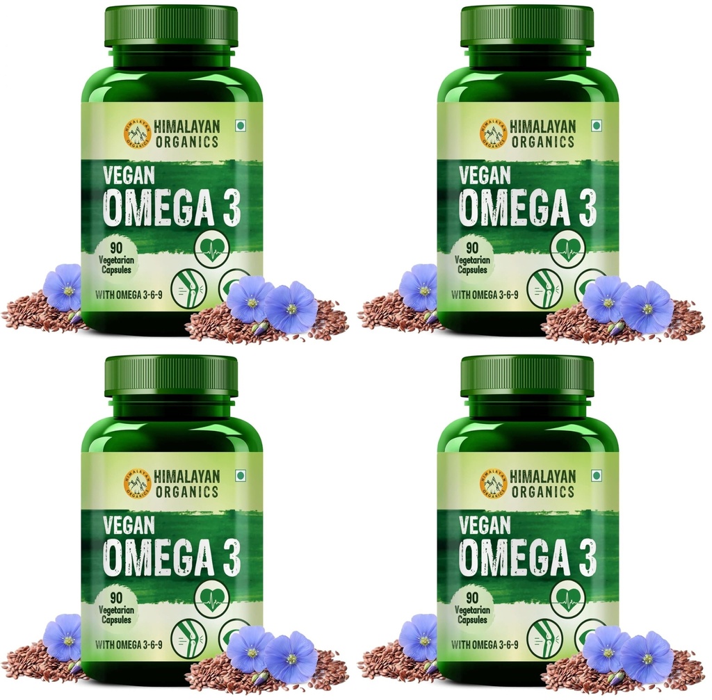 Himalayan Organics Vegan Omega 3 6 9 Supplement for Heart, Bone & Skin Health – 90 Veg Capsules (Pack of 4)