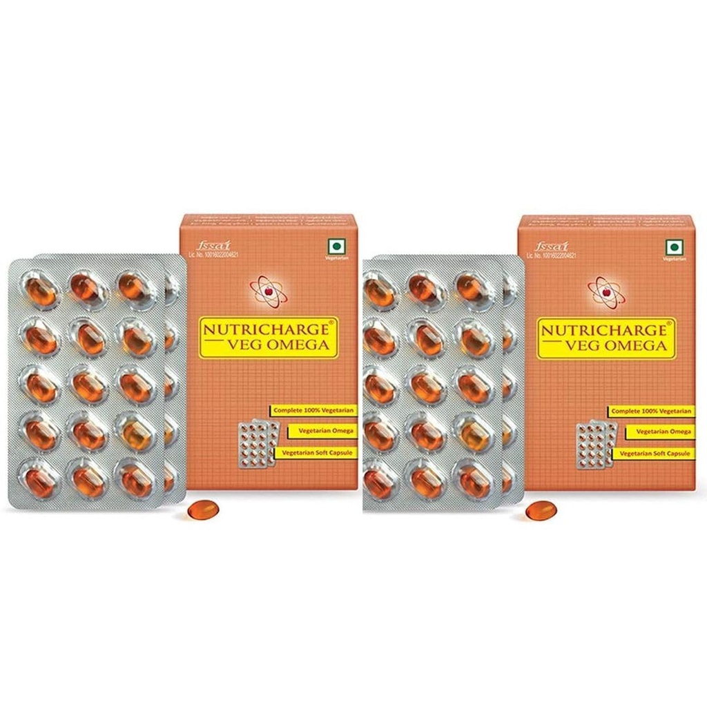 Nutricharge Veg Omega Soft 30 Capsules || Health Supplement For Men & Women || (Pack Of 2)