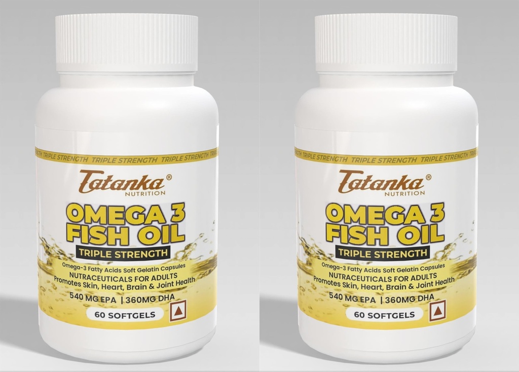 Omega 3 Fish Oil Soft Gels: 540 EPA & 360 DHA, No Burps, No Odor, Mercury-Free – Premium Supplement for Men & Women - 60 SERVINGS Pack of - 2