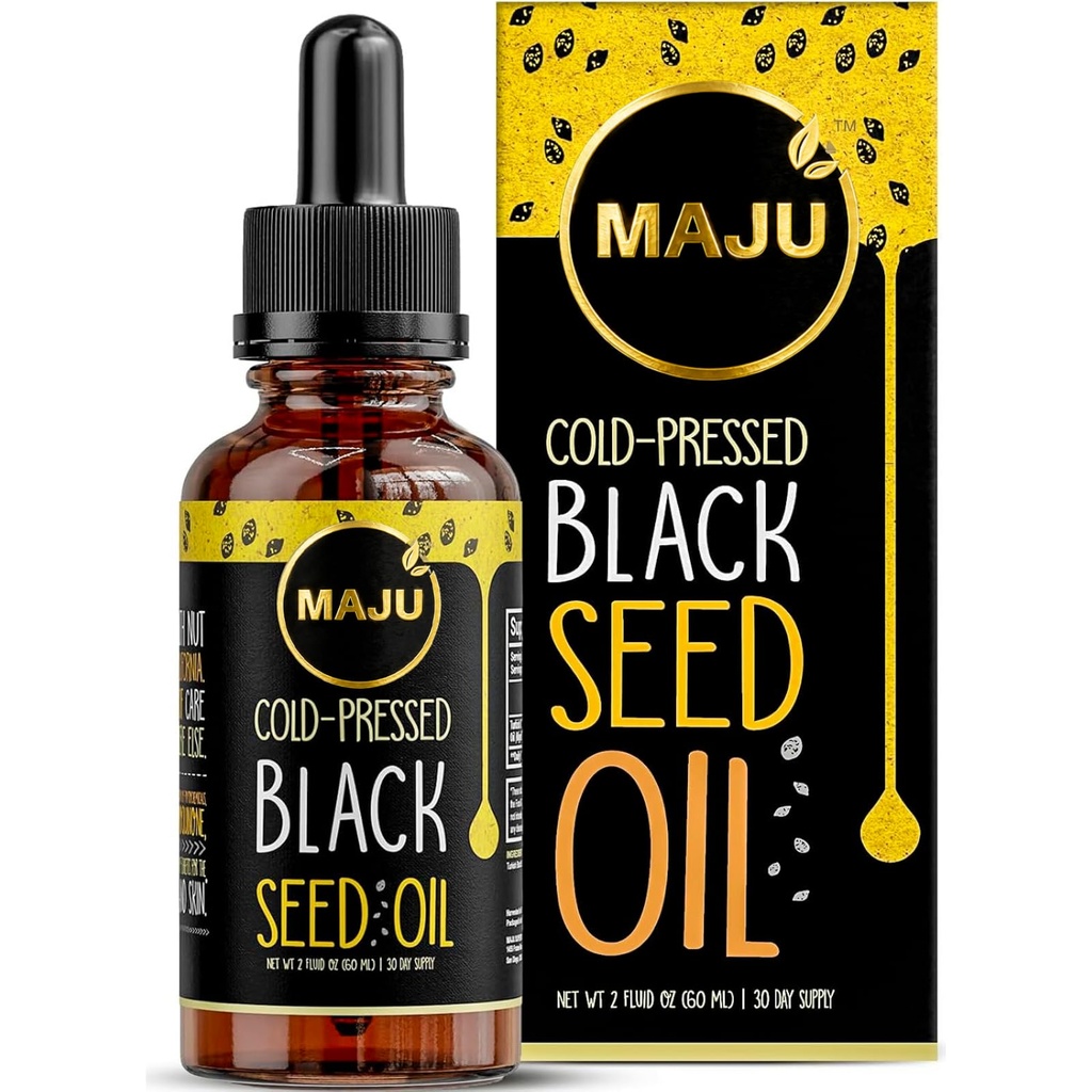 Maju Superfoods Black Seed Oil - 3 Times TQ, Cold-Pressed, Travel Size, 100% Turkish Black Cumin Seed Oil, Liquid Pure Blackseed, Glass Bottle, 2 Oz