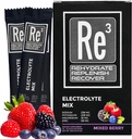 Re3 - Reidratar - Reabastecer - Recuperar pacotes de pó eletrolítico. Sem açúcar, 7 Cal, 1,4 carboidratos. A melhor mistura de vitaminas e minerais (cereja misturada)