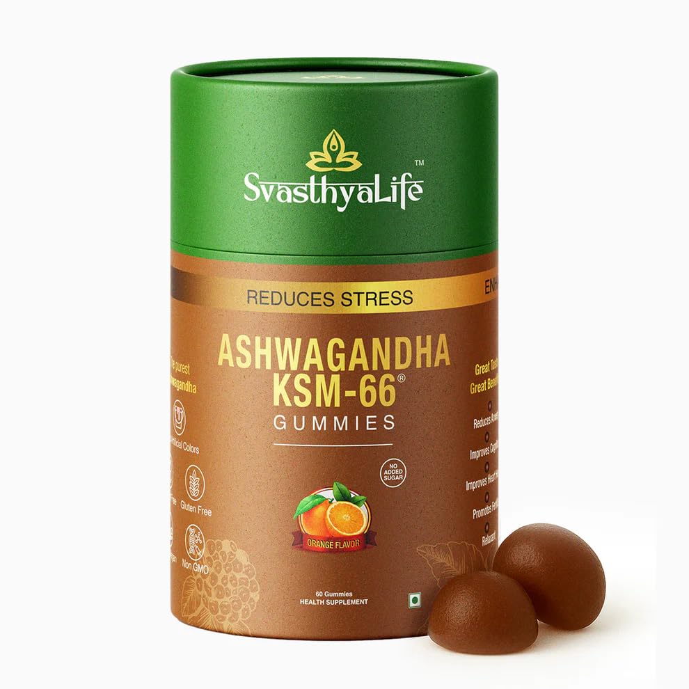 Ashwagandha KSM-66 Gummies | Stress & Anxiety Relief | Heart Health | Better Memory | Orange Flavor, No added sugar | 60 Gummies