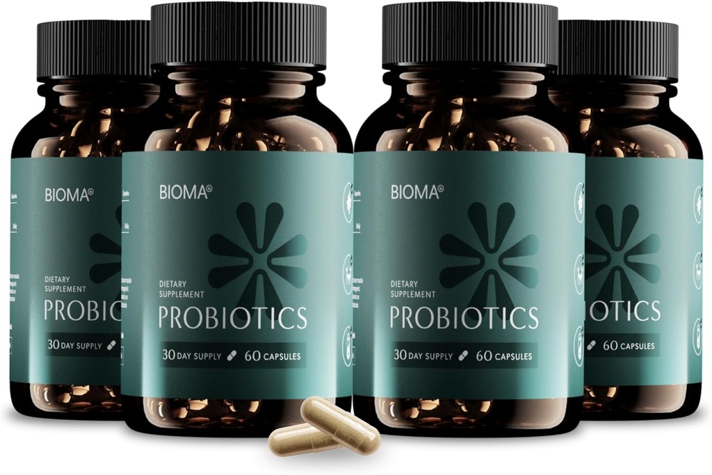BIOMA Probiotika for vektkontroll og digestiv helse, 3 i 1 Gut helseprobiotika og prebiotika/Postbiotika, Slow Release Synbiotic Probiotiske kapsler for Gut Helse Multi Enzyme (240 Caps)