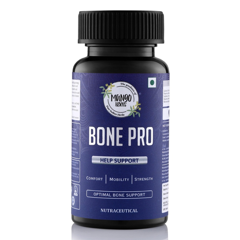 Bone Pro | Complete Bone Support | Calcium Citrate, Vitamin D3, K2 (MK-7), Magnesium Glycinate, Zinc, Manganese & Hadjod | 60 Tabs