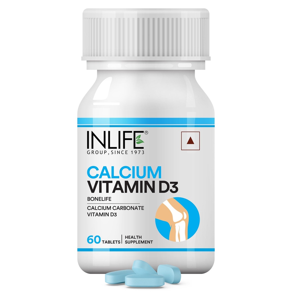 INLIFE Calcium and Vitamin D3 Tablets, Bone & Joint Support, 60 Count