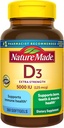 Vitamina D3 5000 IU (125 mcg) Softgels, Supplemento di vitamina D ad alta resistenza per il supporto di salute Bone e Immune, 360 conte, fornitura di 360 giorni