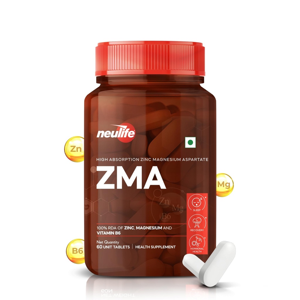 Neulife ZMA-Zinc + Magnesium + B6 for Recovery & all-round Health boost Tablets- (60Tabs)