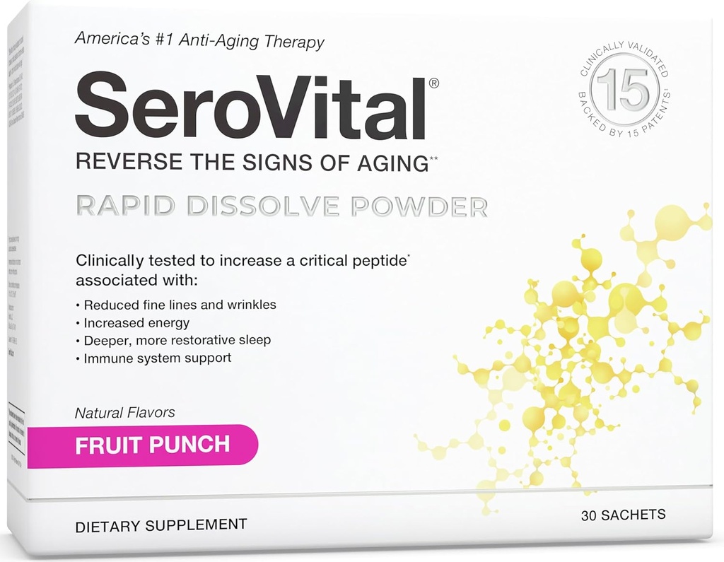 Serovital Rapid Dissolve Powder - Anti-Aging Supplement for Women, Skin Benefits, Energy and Better Sleep | 30 Day Supply - Fruit Punch
