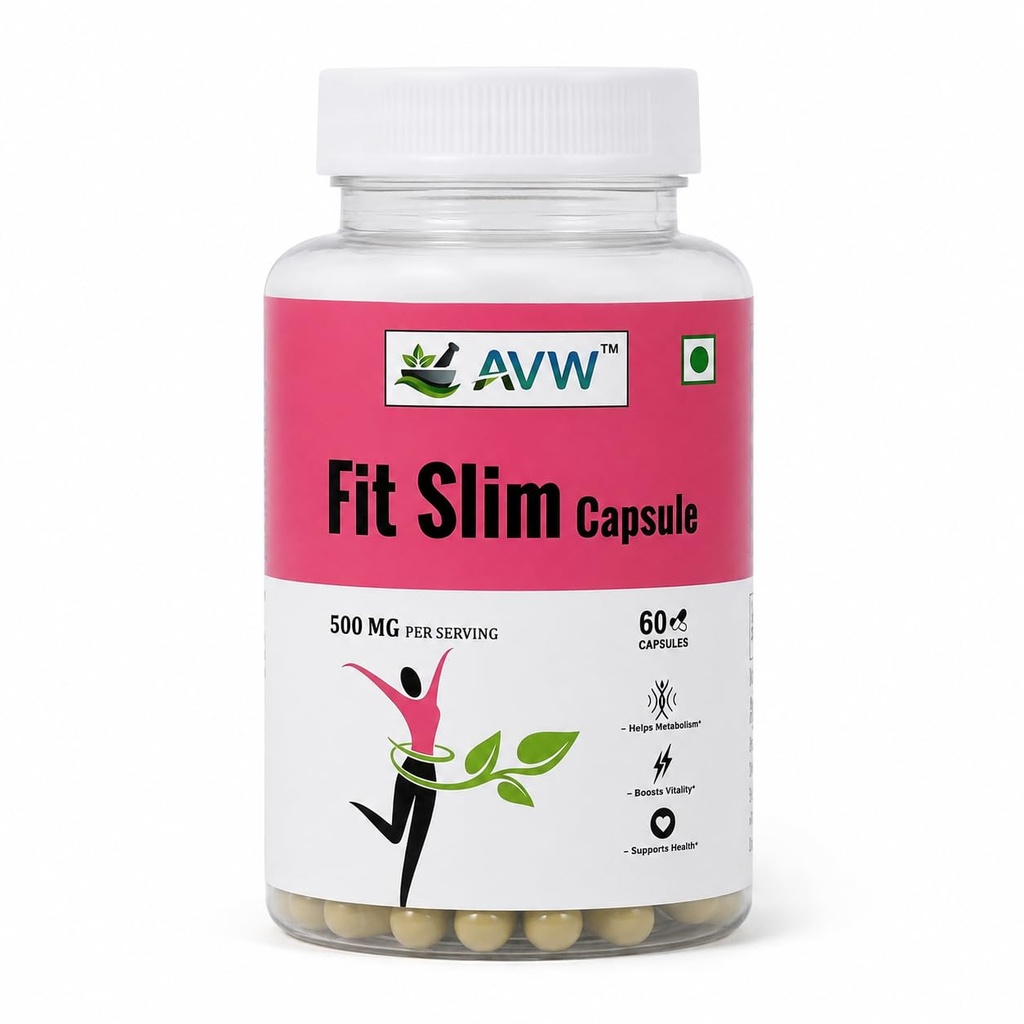AVW Fit Slim 60 Herbal Capsules | 500mg , Weight Loss Supplement for Women & Men With Green Tea , Black Pepper , Vrikshamla , Guggulu , Haritaki , Ginger , Fenugreek | Metabolism Booster, Fat Burner Weight Loss Supplement for Fat Burn, Appetite Control & Metabolism Boost |