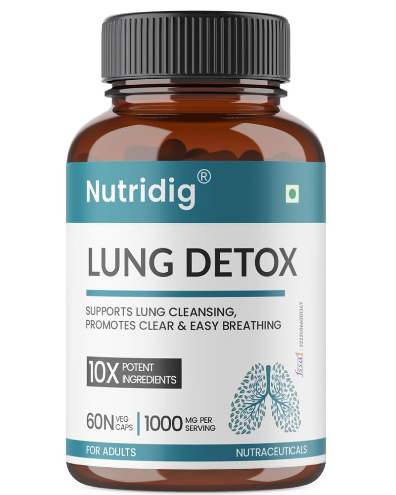Lung Detox Supplement – 1000mg Per Serving | Supports Respiratory Health, Pollution & Smoking Relief | 10X Potent Natural Ingredients | 60 Vegetarian Capsules