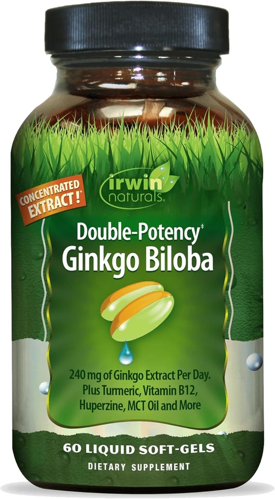 Irwin Naturals Double-Potency Ginkgo Boloba - 60 Softgels - Подобряване на паметта, умствен фокус и енергия