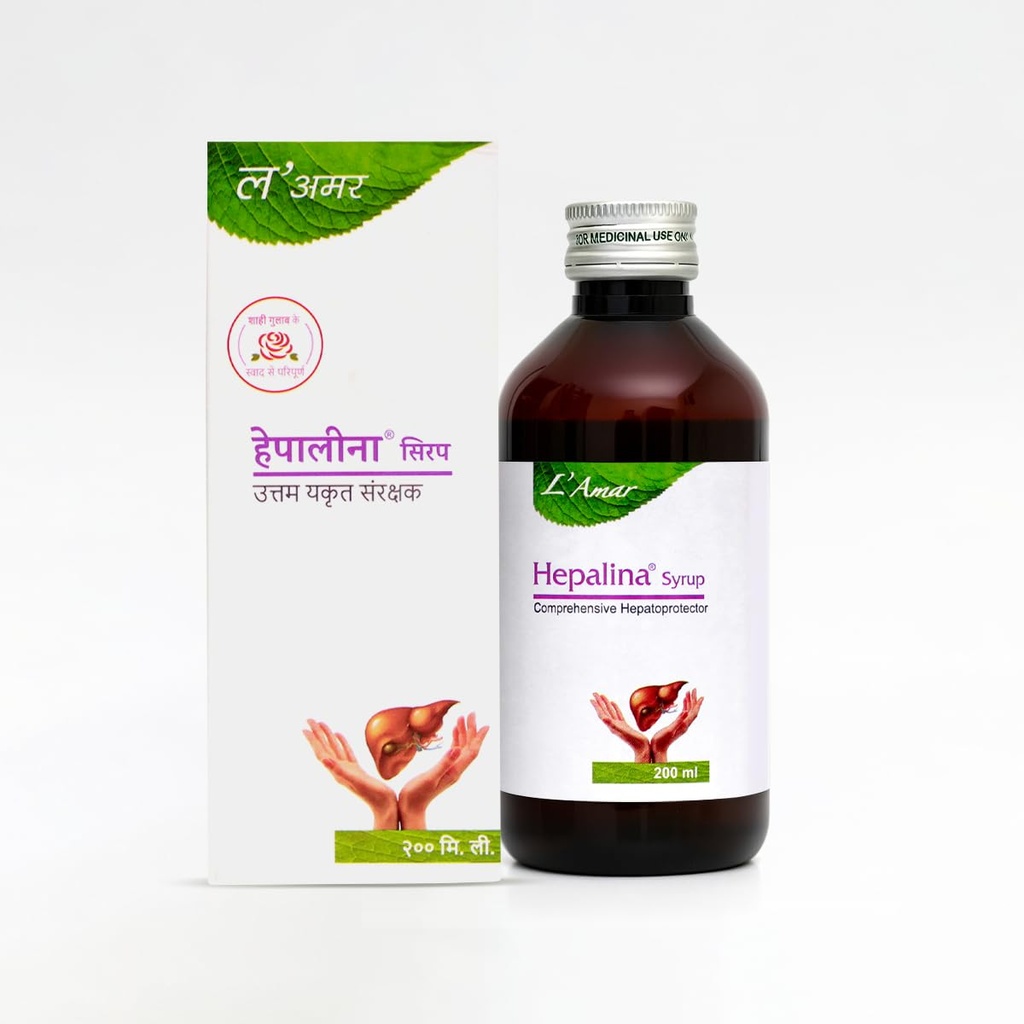 L’Amar Hepalina Ayurvedic Liver Care Syrup – 200ml | For Support in cases of Liver Detox, Fatty Liver, Jaundice & Digestion | Rose Flavoured Herbal Tonic for Kids & Adults