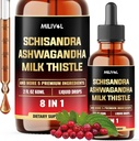 8in1 Schisandra Berry drops with Milk Thistle, Ashwagandha, Rhodiola Rosea, Holy Basil, Artichoke, Dandelion Root ' Turmeric Curcumin - 2 Fl Oz for 2 Month Supply