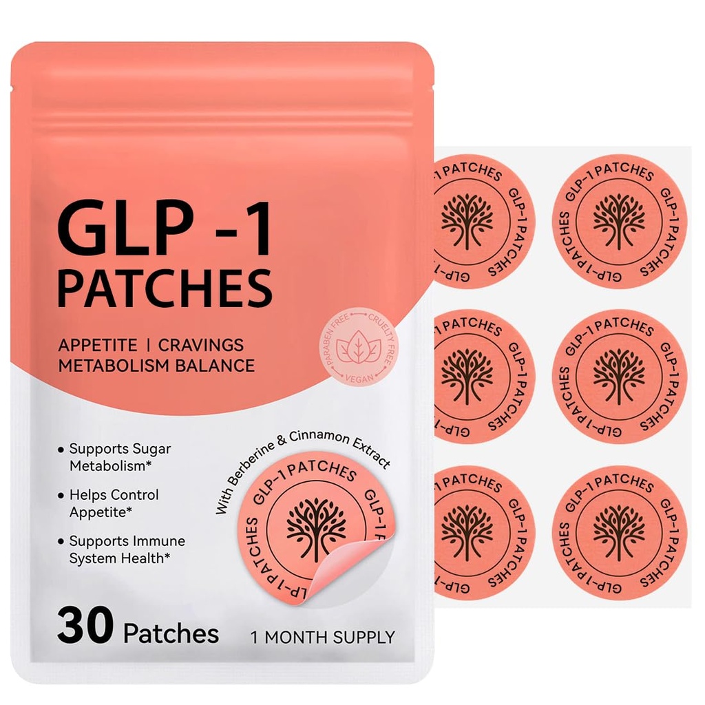 GLP-1 Wellness Patches with Berberine & Cinnamon Extract | Daily Skin Patch for Appetite & Metabolism Balance | 30 Patches