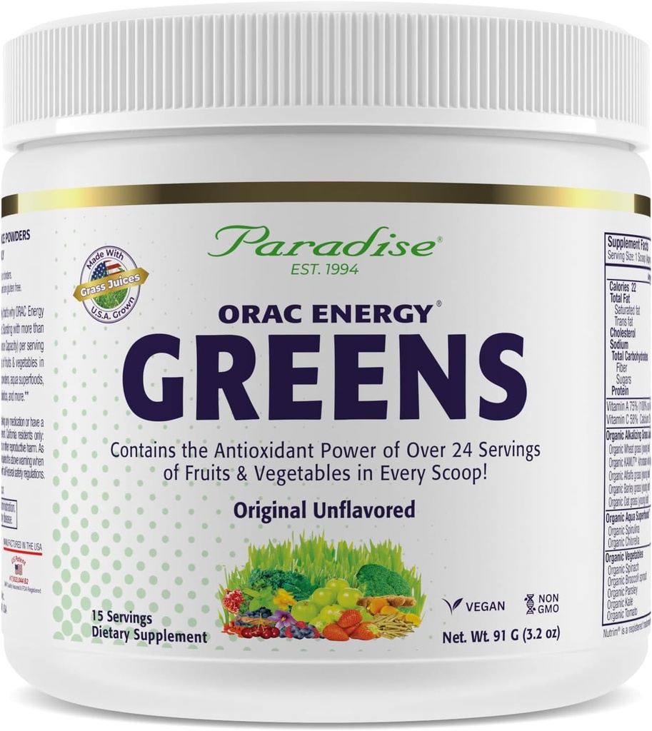 Erbe del Paradiso, Polvere verde dell'energia ORAC, Potere antiossidante di 24 Serve di frutta e verdura in 1 Scoop, 15 Serve