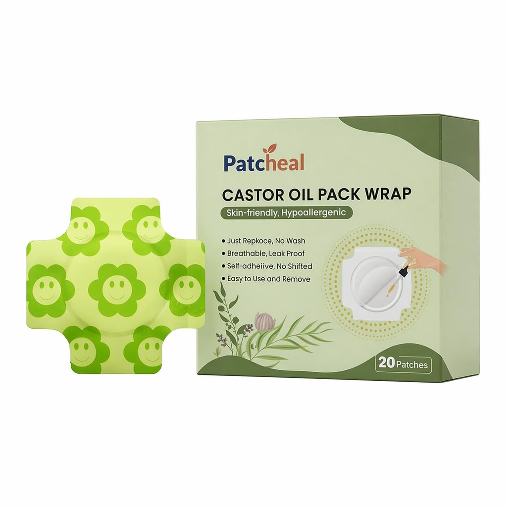 20 Pcs Genuine Castor Oil Pack Wrap for belly button, Self Adhesive Castor Oil Packs for Liver Detox, Accelerate metabolism,Easy to Use, Anti-Seepage (Oil Not Included)
