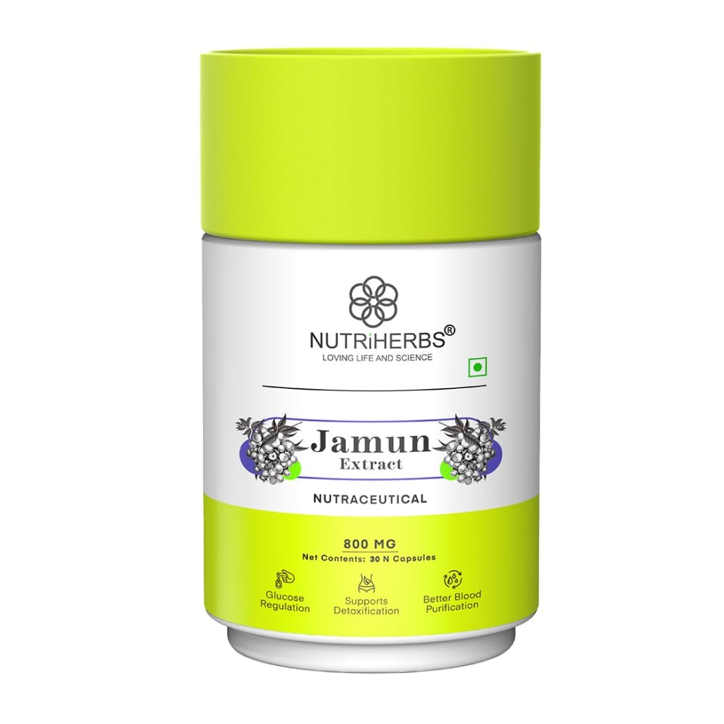 NUTRIHERBS Jamun Seed Extract Capsules 800mg | Herbal Supplement for Diabetes Management | Ayurvedic Sugar Control & Digestive Health Support | Natural Blood Sugar Balancing & Metabolic Wellness