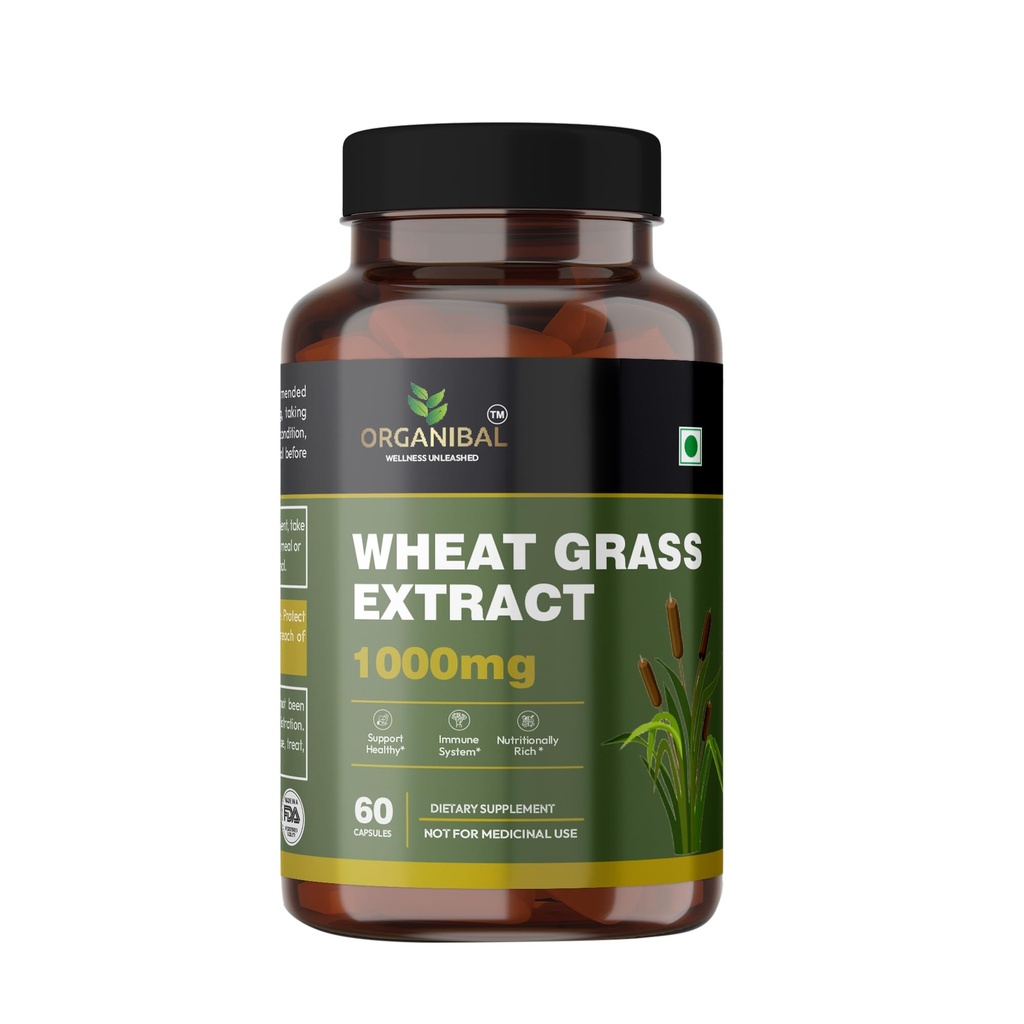 Natural Wheat Grass Capsules (60 Capsules, 1000mg) - Natural Antioxidant Superfood, Supports Healthy Joints, Immunity Booster, Non-GMO, Vegan