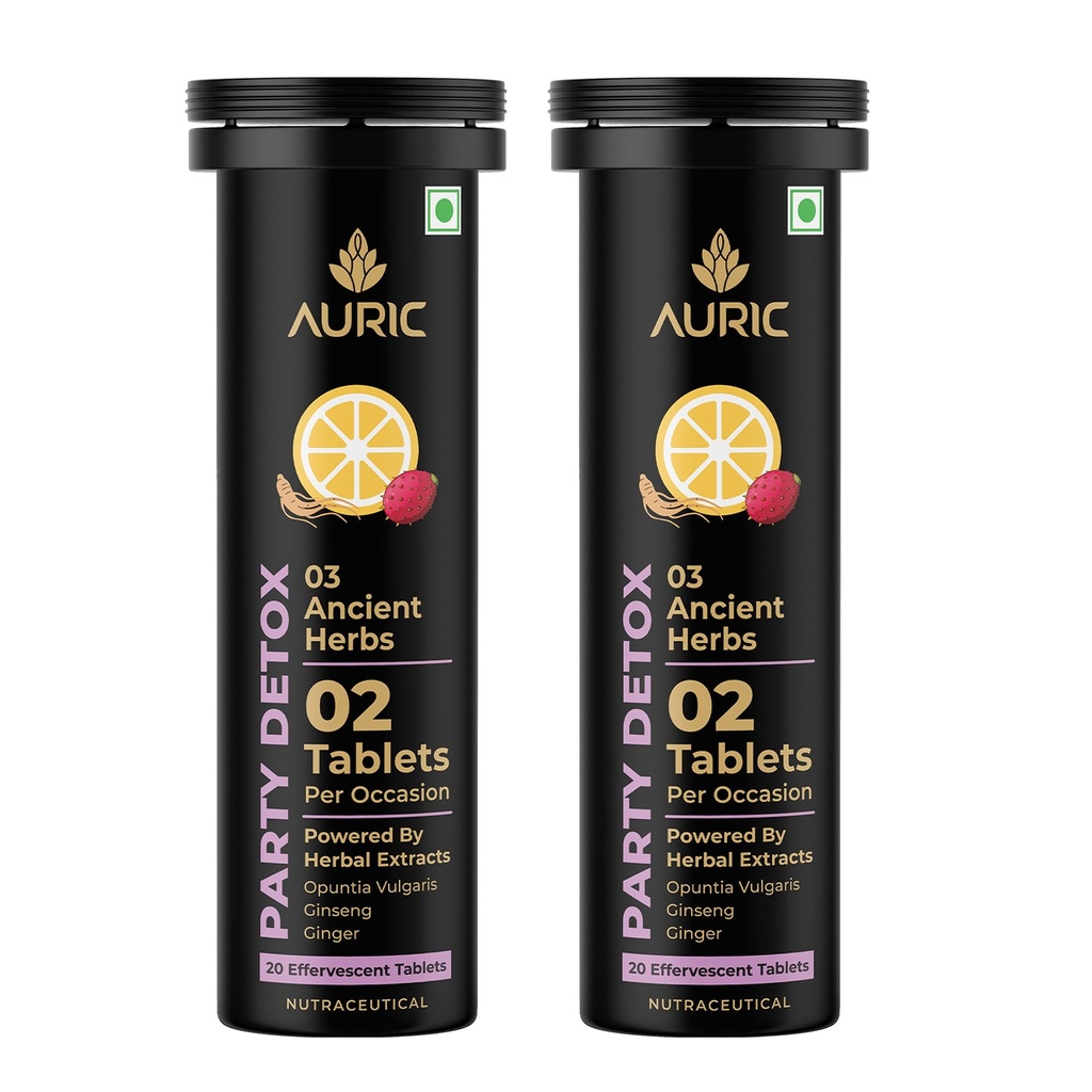 Auric Party Detox Effervescent Tablet - Drop, Fizz & Drink - 40 Tablets