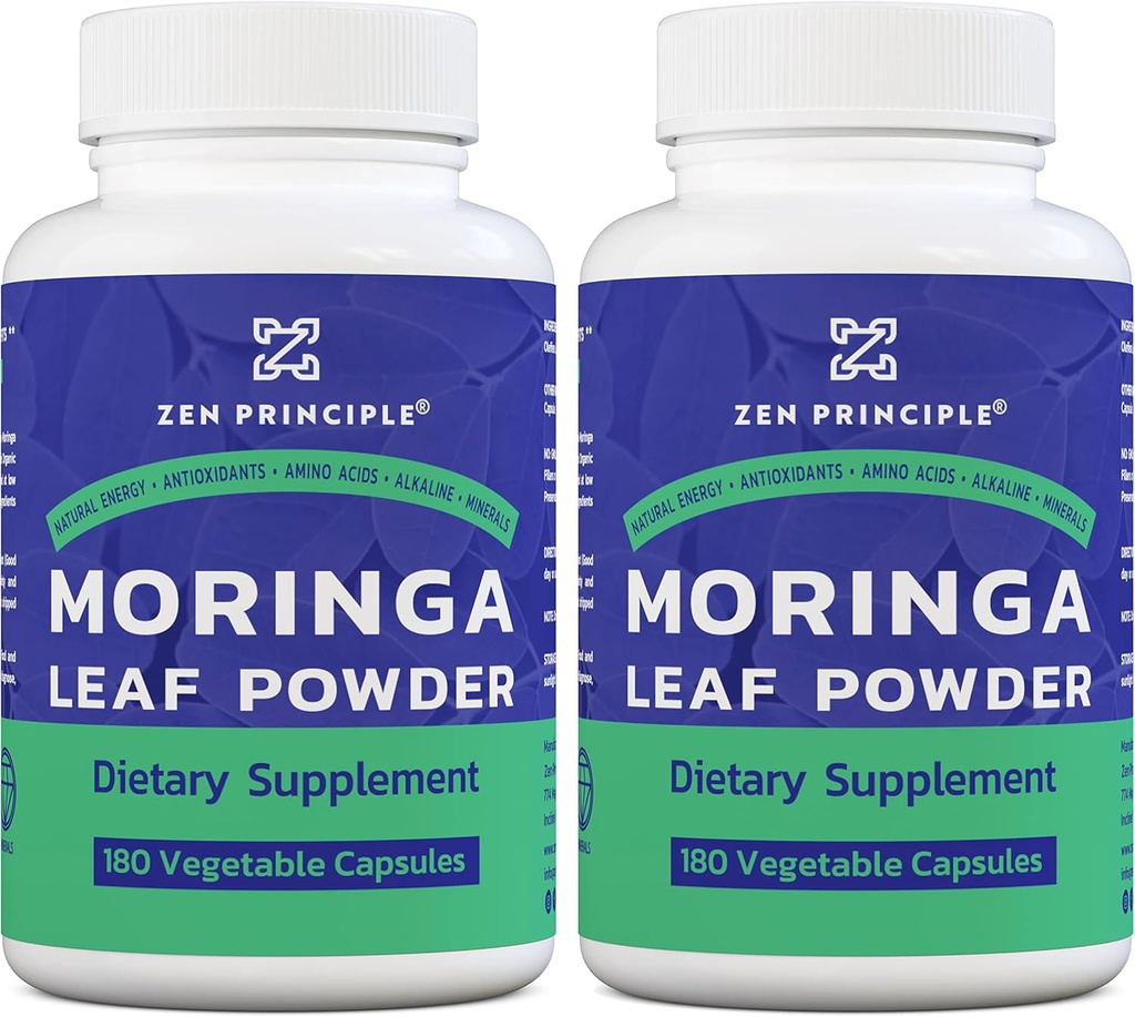 Zen Principal Organic Moringa Oleifera. Ултрапремиум. Осигурява всички природни енергийни тласък и Multi-Vitamin. Сурова супер храна, веган, без ГМО и без глутен. 360 капсули.