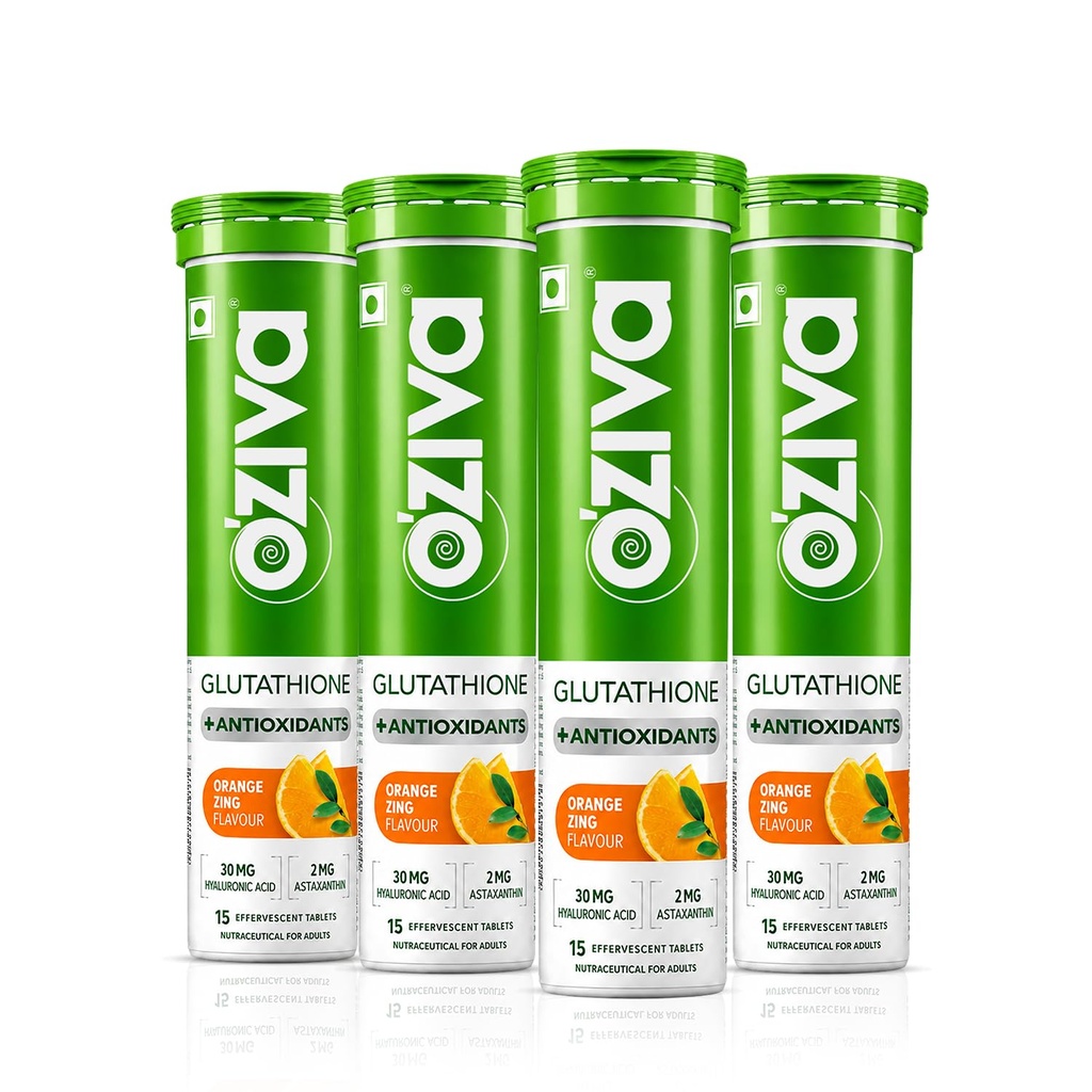 OZiva Bioactive Glutathione Tablets, Skin Glow, Orange, 60 Tabs, Pack of 4