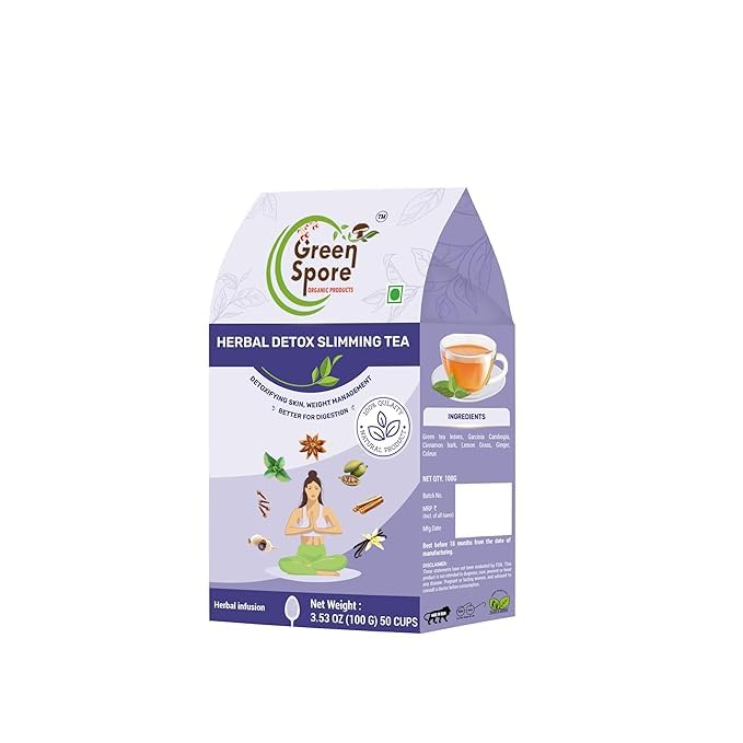 Herbal Detox Slimming Tea – 100g (50 Cups) – Natural Weight Management & Metabolism Booster – Detoxifying Skin & Digestion Support – Infused with Garcinia Cambogia, Lemongrass & Ginger