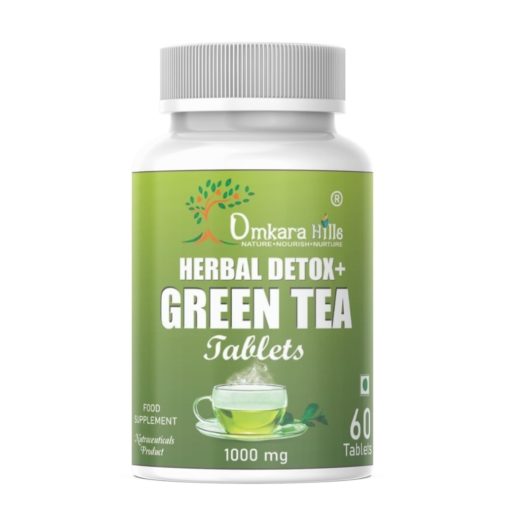 Green Tea Tablets for Weight Management & Metabolism Support | Herbal Detox + Green Tea Tablets with Grape Seed & Tulsi | 60 Tablets