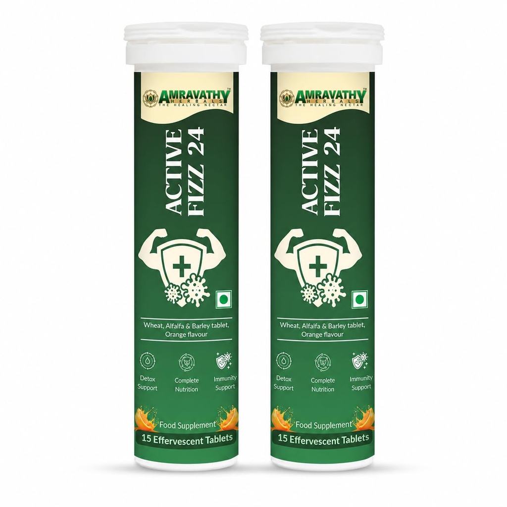 Active Fizz Effervescent Tablets, Alkaline Detox and Immunity Booster, Digestive and Metabolism Support, Orange Flavour, 24 Tablets
