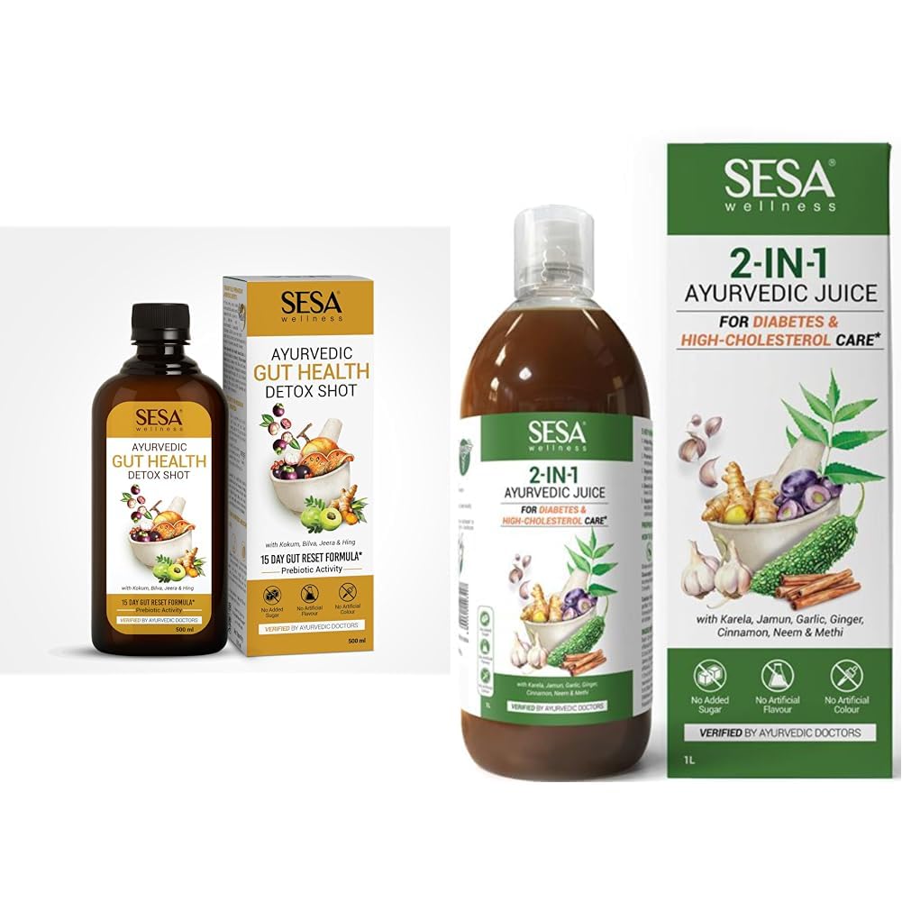 Sesa Ayurvedic Gut Health Detox Shot - 500 ml | 15 Day Gut Reset Formula | Improves Prebiotic Activity, Digestion & Metabolism | Contains Kokum, Bilva, Jeera & Hing | No Artificial Colour, Flavour &