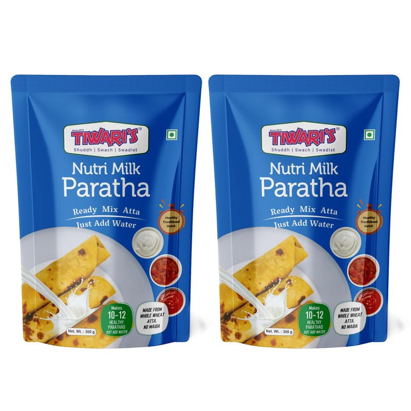 Tiwari’s Nutri Milk Paratha/Poori Ready-To-Use Atta Mix | 100% Vegetarian Instant Healthy High Protein & Fiber Flatbread Mix With No Preservatives, No Onion & Garlic | 300gm, Pack of 2