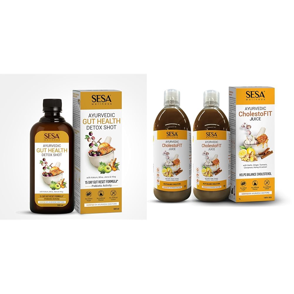 Sesa Ayurvedic Gut Health Detox Shot - 500 ml | 15 Day Gut Reset Formula | Improves Prebiotic Activity, Digestion & Metabolism | Contains Kokum, Bilva, Jeera & Hing | No Artificial Colour, Flavour &